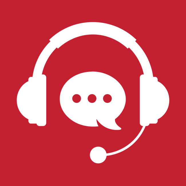 icon graphic of headphones with a speech bubble